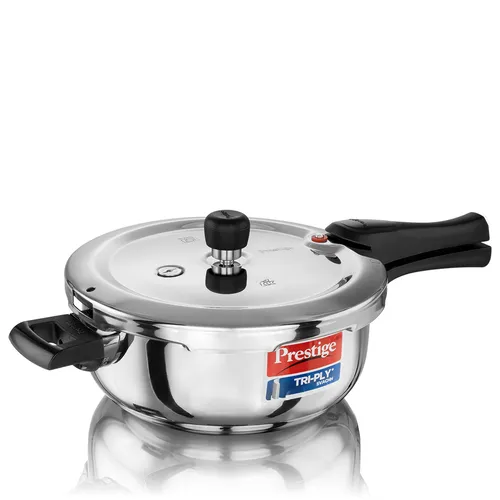  Prestige Svachh Triply Outer Lid Pressure Cooker with Unique Deep Lid for Spillage Control, 3.5 Litre, Silver